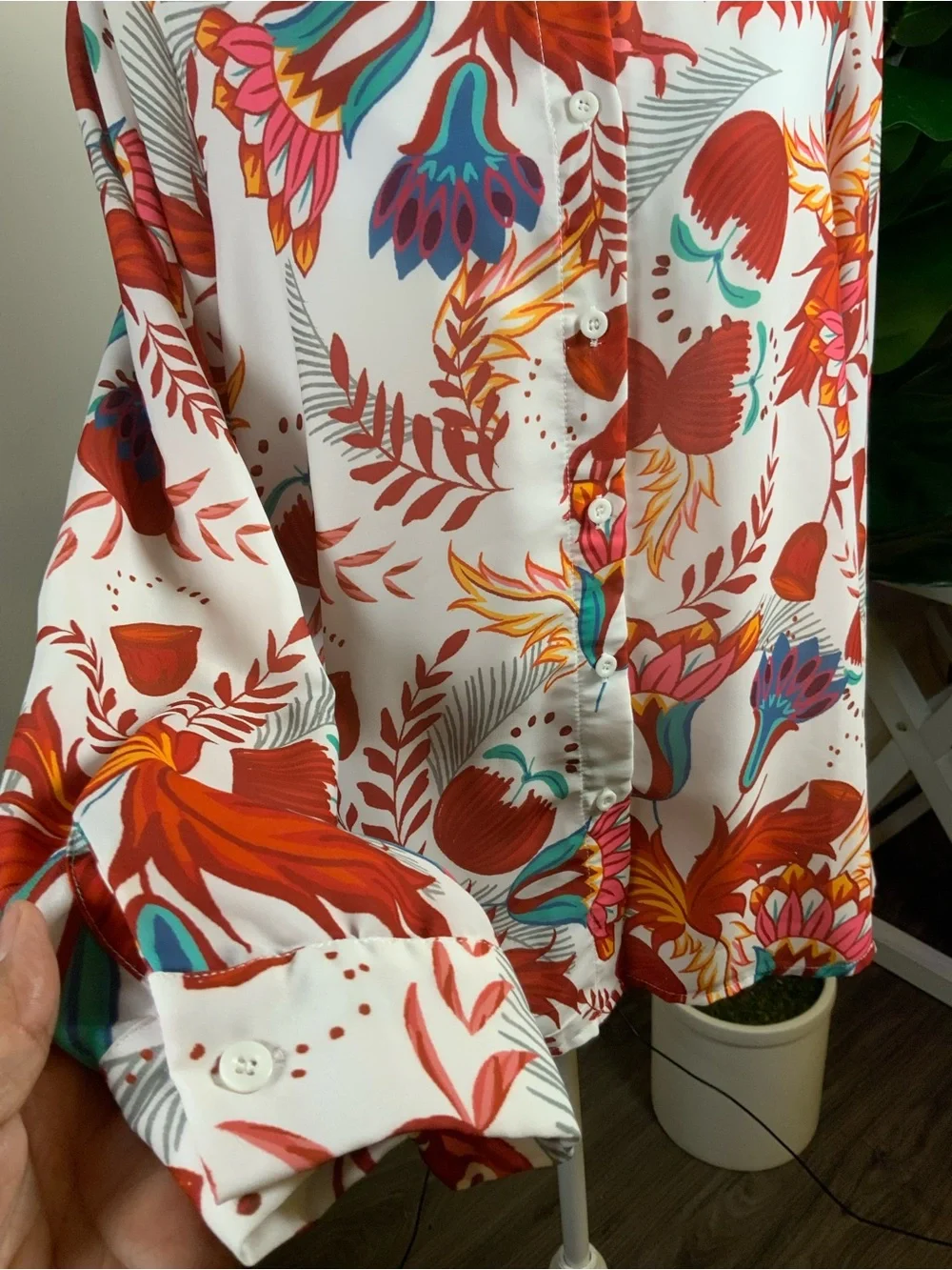 SHEIN Floral Print Button-Up Shirt and Skirt Set - Ivory, Rust, Teal, Pink
